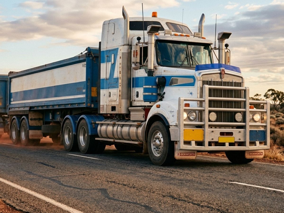 B-double prime mover on an open Australian highway