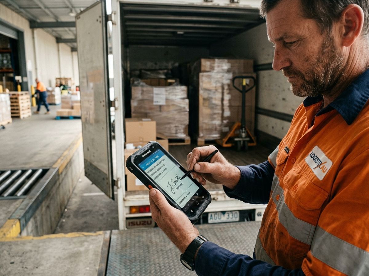 Driver capturing proof of delivery at a customers dock