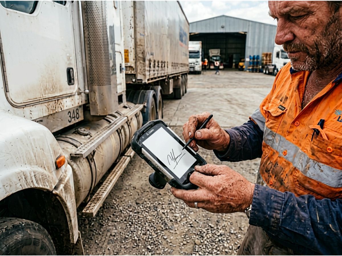 Linehaul driver capturing POD on a handheld at the depot