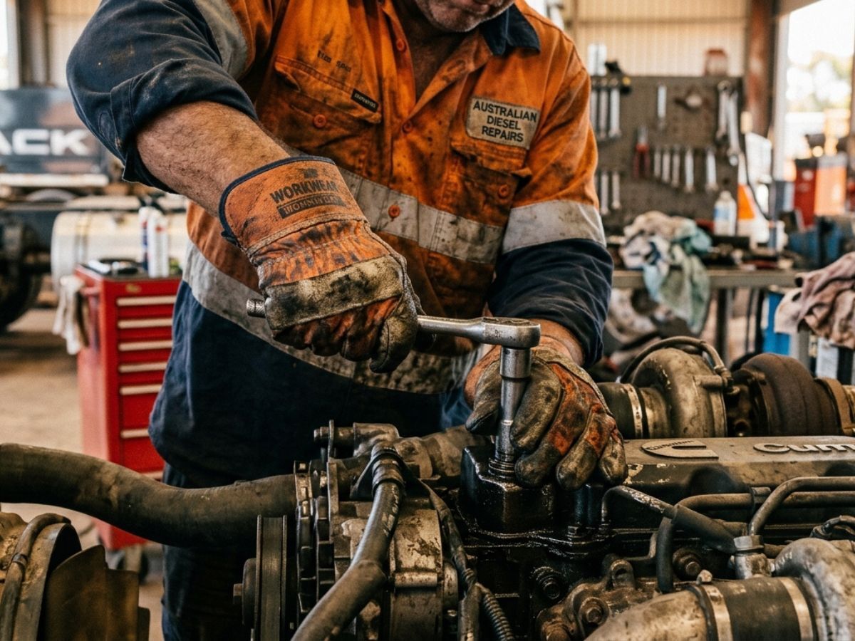 Mechanic servicing a truck on a planned maintenance schedule