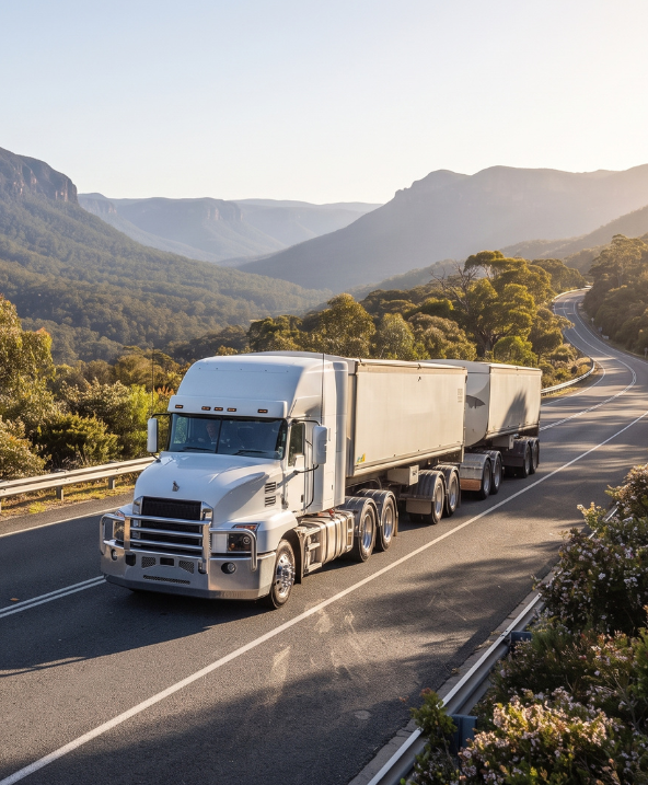 Homepage - B-double prime mover on an open Australian road-2
